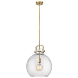 Newton Sphere 14" Wide Stem Hung Brushed Brass Pendant With Seedy Shad