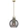 Newton Sphere 14" Wide Stem Hung Brushed Brass Pendant With Smoke Shad