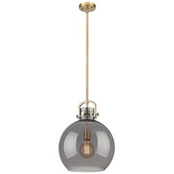 Newton Sphere 14" Wide Stem Hung Brushed Brass Pendant With Smoke Shad