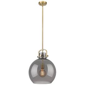 Newton Sphere 14" Wide Stem Hung Brushed Brass Pendant With Smoke Shad Newton Sphere 14" Wide Stem Hung Brushed Brass Pendant With Smoke Shad