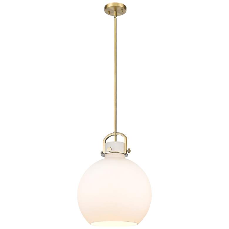 Image 1 Newton Sphere 14 inch Wide Stem Hung Brushed Brass Pendant With White Shad