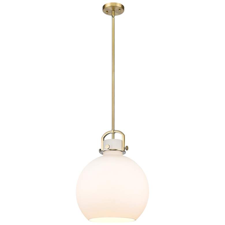 Image 1 Newton Sphere 14" Wide Stem Hung Brushed Brass Pendant With White Shad