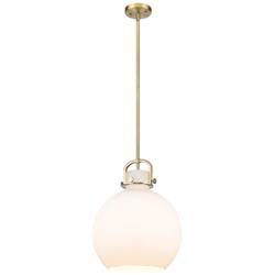 Newton Sphere 14" Wide Stem Hung Brushed Brass Pendant With White Shad
