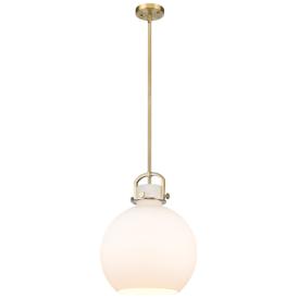 Newton Sphere 14" Wide Stem Hung Brushed Brass Pendant With White Shad Newton Sphere 14" Wide Stem Hung Brushed Brass Pendant With White Shad