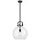 Newton Sphere 14" Wide Stem Hung Matte Black Pendant With Clear Shade