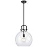 Newton Sphere 14" Wide Stem Hung Matte Black Pendant With Clear Shade