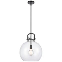Newton Sphere 14&quot; Wide Stem Hung Matte Black Pendant With Clear Shade