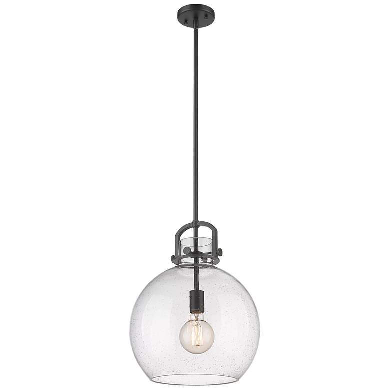 Image 1 Newton Sphere 14 inch Wide Stem Hung Matte Black Pendant With Seedy Shade