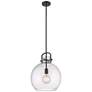 Newton Sphere 14" Wide Stem Hung Matte Black Pendant With Seedy Shade