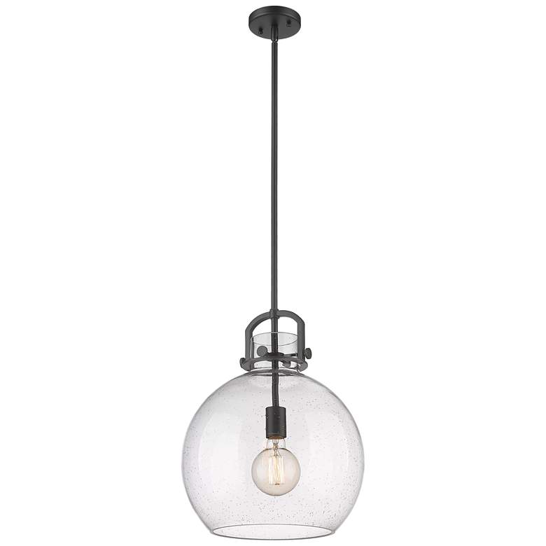 Image 1 Newton Sphere 14" Wide Stem Hung Matte Black Pendant With Seedy Shade