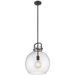 Newton Sphere 14&quot; Wide Stem Hung Matte Black Pendant With Seedy Shade
