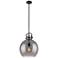 Newton Sphere 14" Wide Stem Hung Matte Black Pendant With Smoke Shade