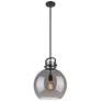 Newton Sphere 14" Wide Stem Hung Matte Black Pendant With Smoke Shade