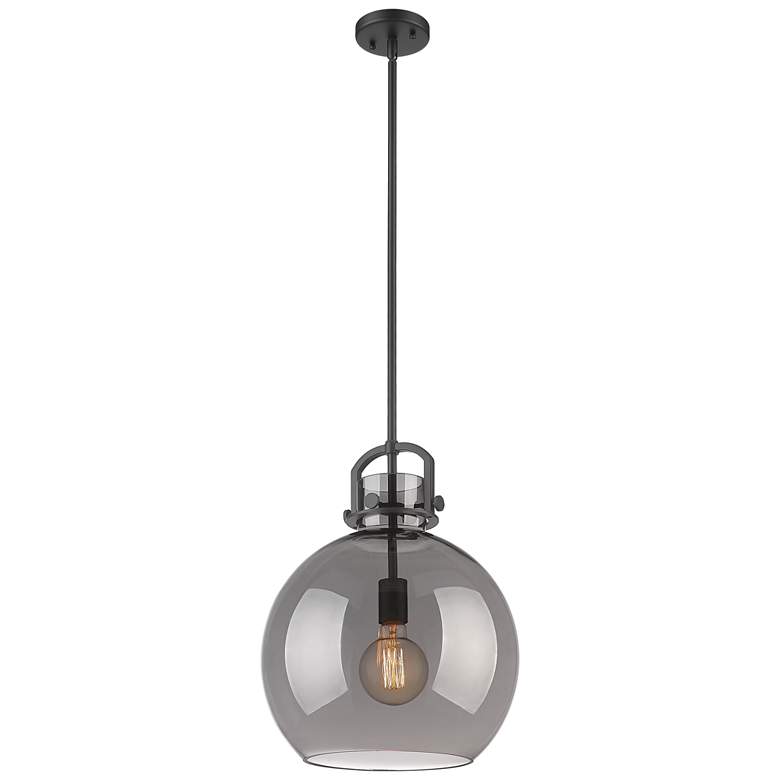 Image 1 Newton Sphere 14" Wide Stem Hung Matte Black Pendant With Smoke Shade