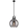 Newton Sphere 14" Wide Stem Hung Matte Black Pendant With Smoke Shade