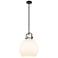Newton Sphere 14" Wide Stem Hung Matte Black Pendant With White Shade