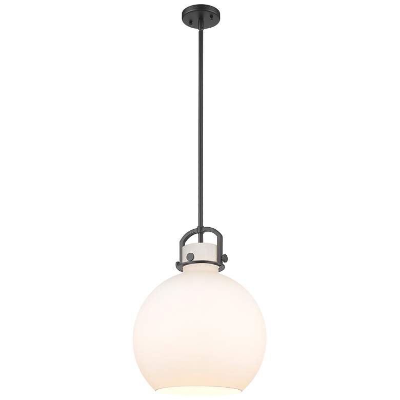 Image 1 Newton Sphere 14 inch Wide Stem Hung Matte Black Pendant With White Shade