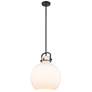 Newton Sphere 14" Wide Stem Hung Matte Black Pendant With White Shade