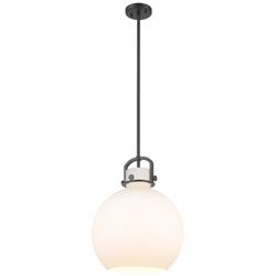 Newton Sphere 14&quot; Wide Stem Hung Matte Black Pendant With White Shade