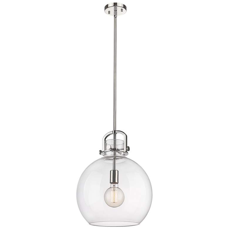 Image 1 Newton Sphere 14" Wide Stem Hung Polished Nickel Pendant With Clear Sh
