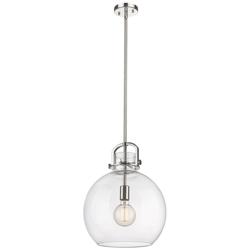 Newton Sphere 14&quot; Wide Stem Hung Polished Nickel Pendant With Clear Sh