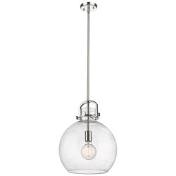 Newton Sphere 14&quot; Wide Stem Hung Polished Nickel Pendant With Seedy Sh