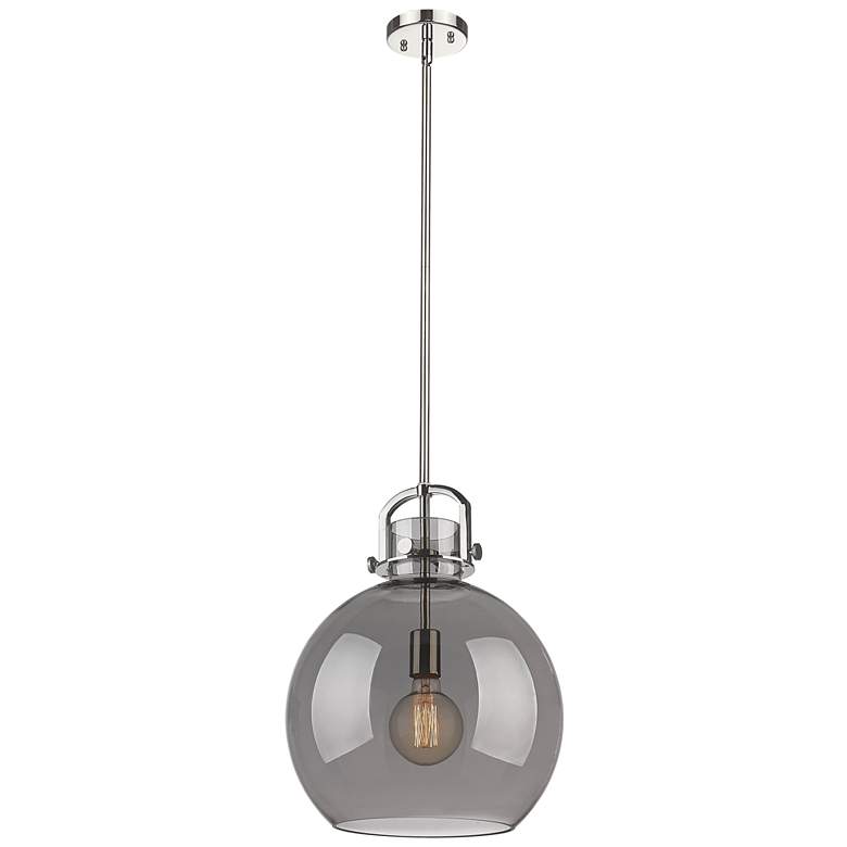 Image 1 Newton Sphere 14 inch Wide Stem Hung Polished Nickel Pendant With Smoke Sh