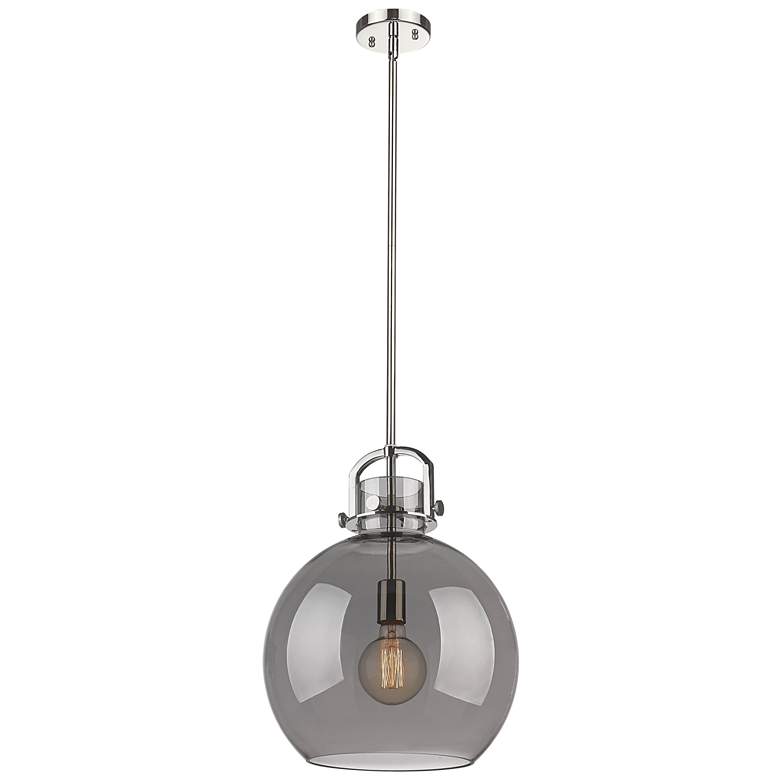 Image 1 Newton Sphere 14" Wide Stem Hung Polished Nickel Pendant With Smoke Sh