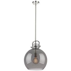 Newton Sphere 14&quot; Wide Stem Hung Polished Nickel Pendant With Smoke Sh