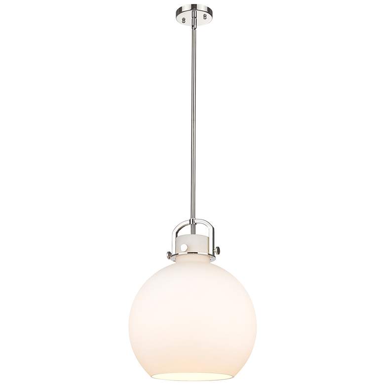 Image 1 Newton Sphere 14 inch Wide Stem Hung Polished Nickel Pendant With White Sh