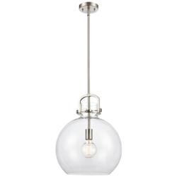 Newton Sphere 14&quot; Wide Stem Hung Satin Nickel Pendant With Clear Shade