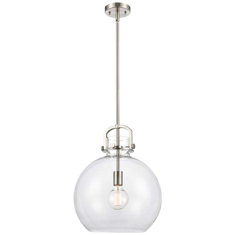 Image 1 Newton Sphere 14" Wide Stem Hung Satin Nickel Pendant With Clear Shade