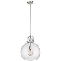 Newton Sphere 14&quot; Wide Stem Hung Satin Nickel Pendant With Seedy Shade
