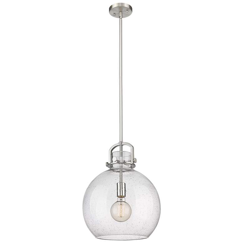 Image 1 Newton Sphere 14" Wide Stem Hung Satin Nickel Pendant With Seedy Shade
