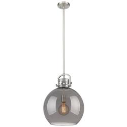 Newton Sphere 14&quot; Wide Stem Hung Satin Nickel Pendant With Smoke Shade