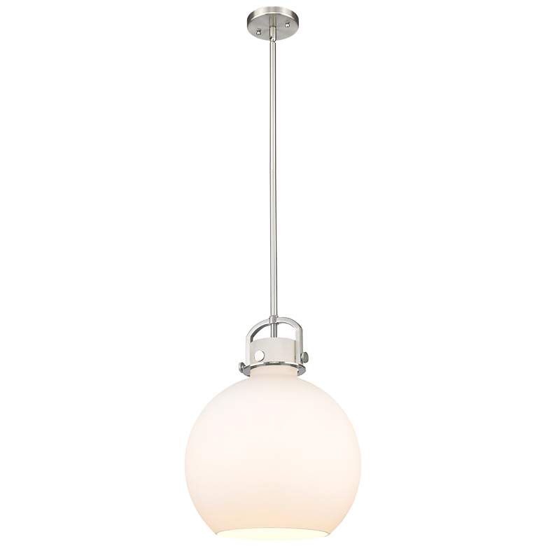 Image 1 Newton Sphere 14" Wide Stem Hung Satin Nickel Pendant With White Shade