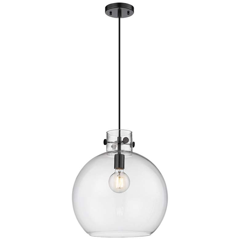 Image 1 Newton Sphere 14"W Matte Black Pendant Light w/ Clear Glass