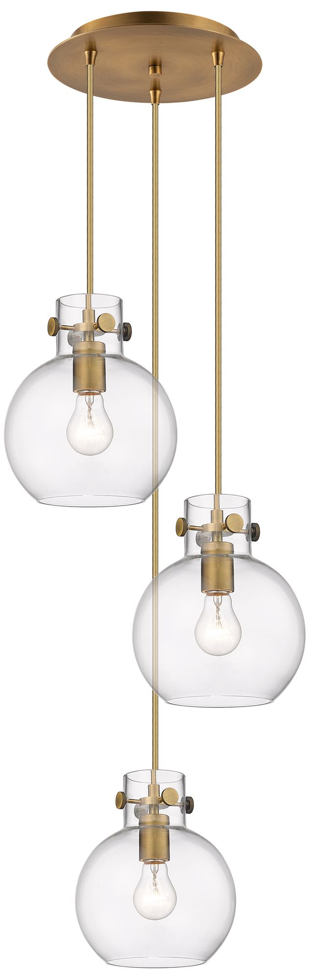 Newton Sphere 15"W 3 Light Cast Brass Multi Pendant w/ Clear Shad