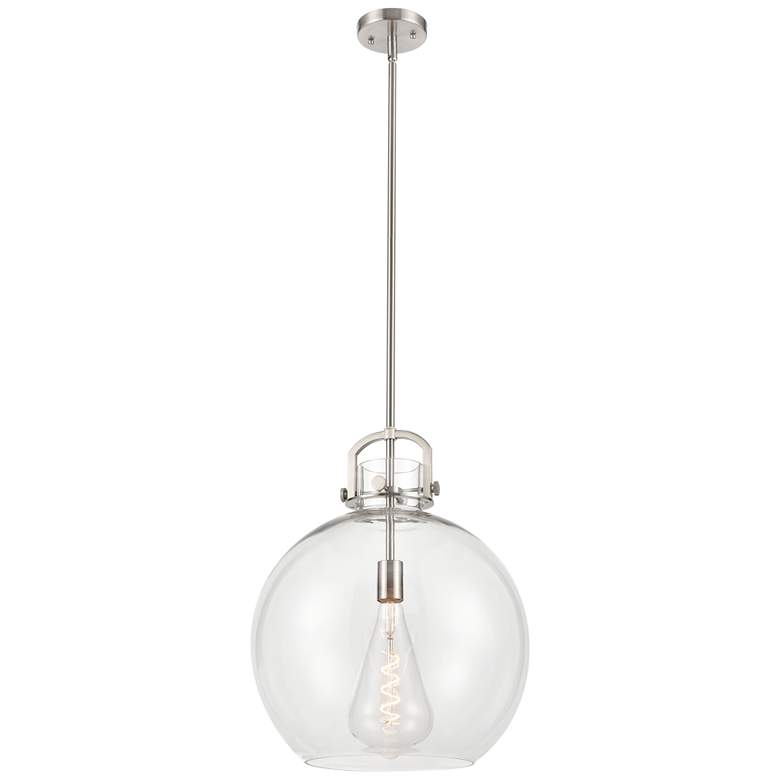 Image 1 Newton Sphere 16" Brushed Satin Nickel Stem Hung Pendant