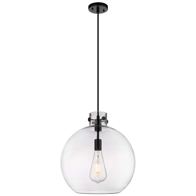 Image 1 Newton Sphere 16" Wide Cord Hung Matte Black Pendant With Clear Shade