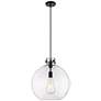 Newton Sphere 16" Wide Cord Hung Matte Black Pendant With Clear Shade