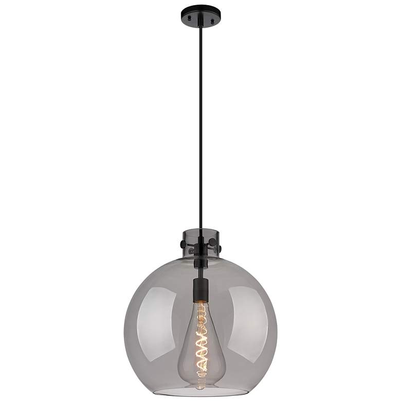 Image 1 Newton Sphere 16 inch Wide Cord Hung Matte Black Pendant With Smoke Shade