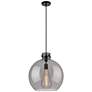Newton Sphere 16" Wide Cord Hung Matte Black Pendant With Smoke Shade