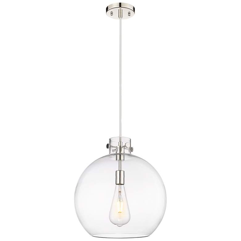 Image 1 Newton Sphere 16" Wide Cord Hung Polished Nickel Pendant With Clear Sh