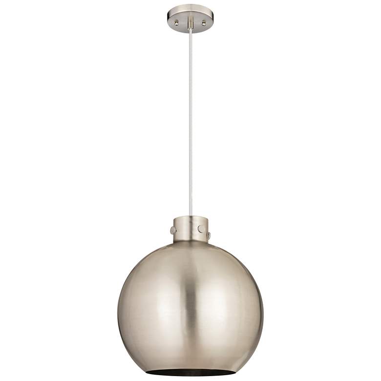 Image 1 Newton Sphere 16" Wide Satin Nickel Corded Pendant With Satin Nickel S