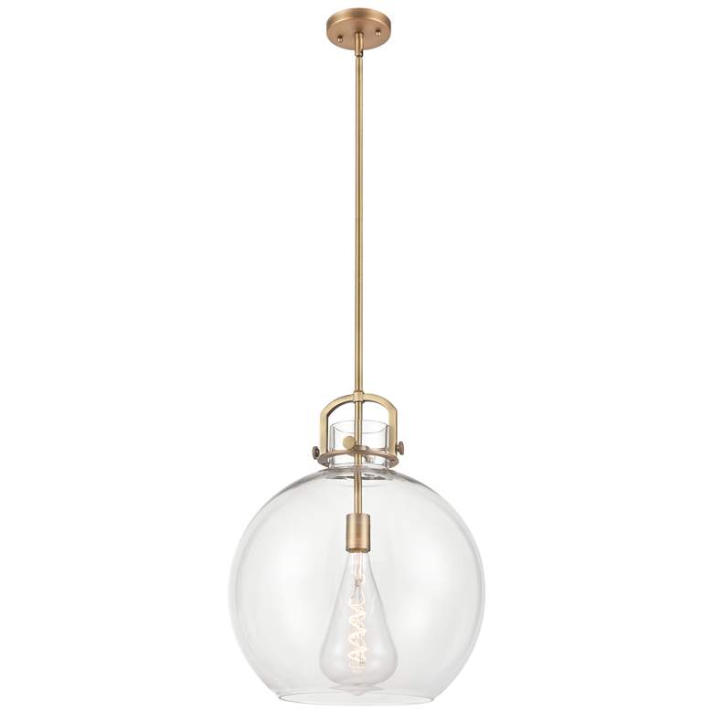 Image 1 Newton Sphere 16" Wide Stem Hung Brushed Brass Pendant With Clear Shad
