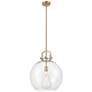 1_Newton Sphere 16" Wide Stem Hung Brushed Brass Pendant With Clear Shad