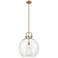 Newton Sphere 16" Wide Stem Hung Brushed Brass Pendant With Clear Shad