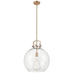 Newton Sphere 16" Wide Stem Hung Brushed Brass Pendant With Clear Shad