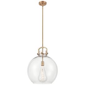 Newton Sphere 16" Wide Stem Hung Brushed Brass Pendant With Clear Shad Newton Sphere 16" Wide Stem Hung Brushed Brass Pendant With Clear Shad